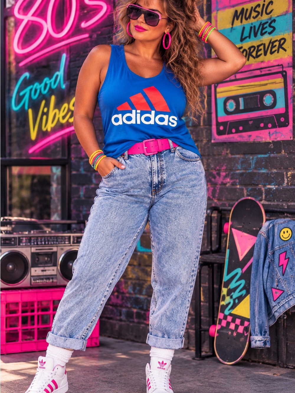 Adidas Vintage 80s Tank Top Women's Blue and Red White